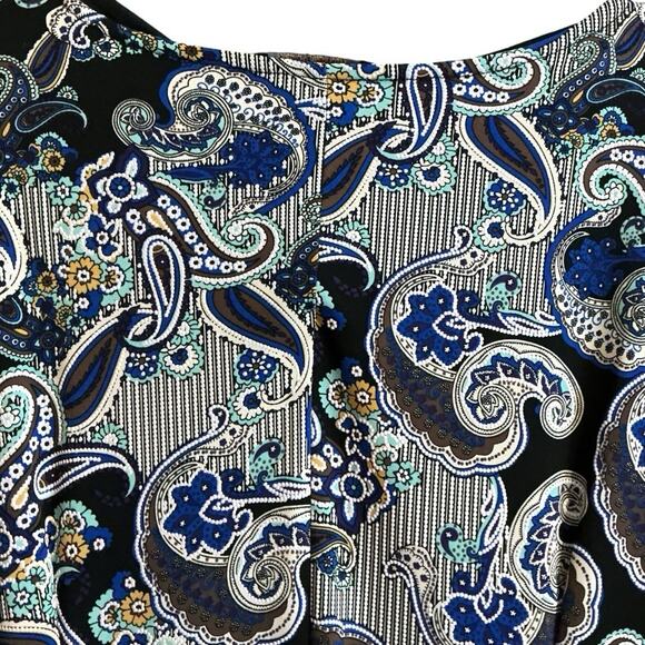 Glamour 2OW Blue Black & White Paisley Print Career Dress Tiered Bell Sleeves - Picture 6 of 10